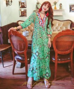 マキシ | ワンピース 個性的 ロングワンピース マキシワンピース エスニック 幾何学柄 リゾート ワンピ カジュアル 春夏 20代30代40代50代 ゆったり 大人 体型カバー