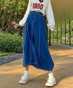 スカート | デニムウエストゴム ロングAライン 無地 ゆったりシルエット 広い裾幅 ハイウエスト Denim 秋冬 秋物 レディース 秋服 デニム