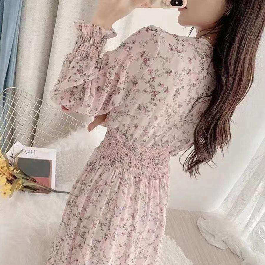 ワンピース | ウエストシャーリング花柄ロングワンピース