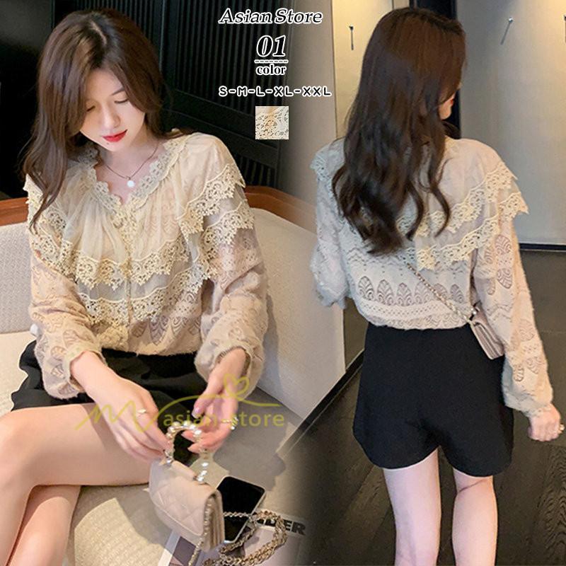 シャツ・ブラウス | ブラウス レディース きれいめ 40代 春秋新作 オシャレブラウス 無地シャツ 長袖トップス レースvネックブラウス 大人 50代 シャツ30代 ゆったり 通勤 夏物