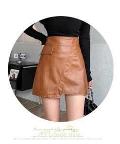 スカート | レディース PUレザー ハイウエスト ミニ丈 スリム タイト 秋 冬 ボトムス カジュアル 大人 可愛い おしゃれ お出かけ フェミニン きれいめ デイリー