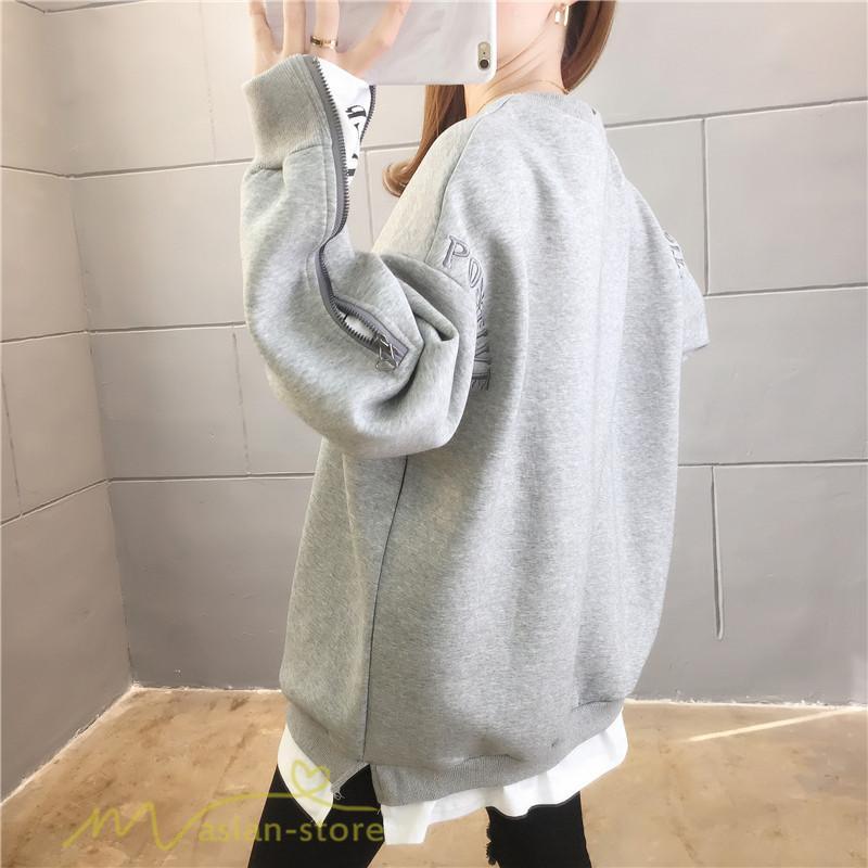 パーカー | トレーナー レディース 秋物 長袖フェイク ロングT 重ね着風 スウェット トップス 秋服 ゆったり 秋冬 大人 プルオーバー 20代30代40代50代60代
