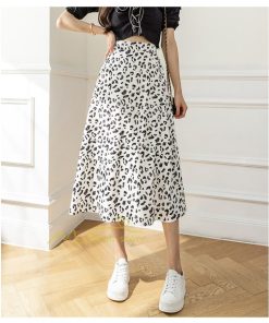 スカート | ミモレ丈 柄 ロング 秋 フレアウエストゴム ヒョウ柄 マキシ 白 黒 カジュアル 通勤通学 ロング20代30代40代 お出かけ