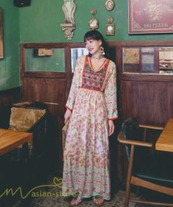 マキシ | ロングワンピース マキシワンピース エスニック リゾート ワンピ コットン カジュアル 大人 春 夏 秋 Vネック ゆったり 着痩せ Aライン 体型カバー きれいめ