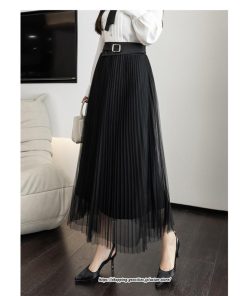 スカート | レディース 春秋 チュール美脚 プリーツロングAライン 体型カバー ボトムス おしゃれ 大人 通勤 お出かけ オシャレ