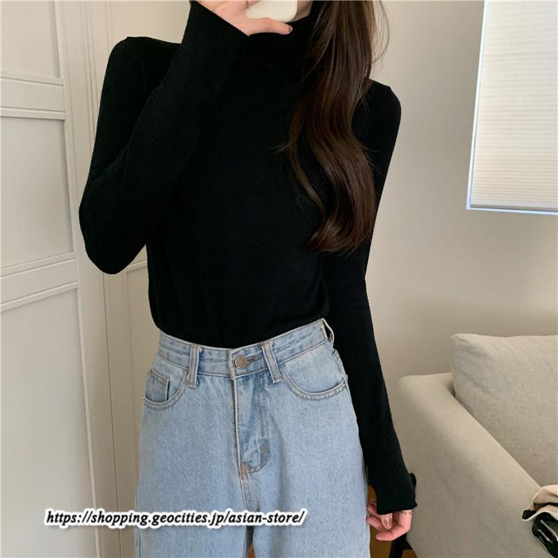 ニット・セーター | カットソー ニット レディース ハイネック 長袖 秋冬 春 トップス スリム ストレッチ インナー 無地 プルオーバー 通学通勤 長袖ニット 着痩せ 長袖カットソー