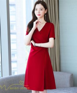 ミディアム | ワンピース レディース 無地 Vネック 半袖 カジュアル おしゃれ エレガント 上品 春 夏 新作 レディースワンピース サマーワンピース 膝丈 きれいめ お出かけ