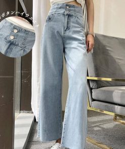 デニム | パンツ ハイウエスト ジーパン ワイドパンツ 薄手 ストレート レディース 切りっぱなし 春夏