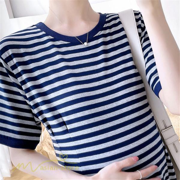 ワンピース | マタニティレディース ストライプ 着痩せ ゆる妊婦服 夏 サマーママ着 大きいサイズ 産前産後 上品 シンプル 大きいサイズ
