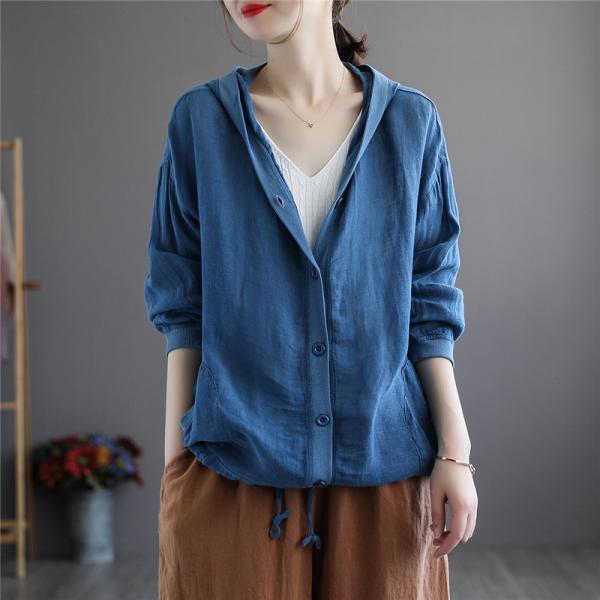 カーディガン | レディース 無地 UVカットー ライトアウター 秋コーデ 40代50代 きれいめ カジュアル フード付き エレガント 大きいサイズ 20代30代 麻混 秋服