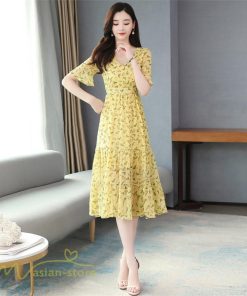 ミディアム | ワンピース Aライン レディース 着痩せ 上品 カジュアル Vネック カジュアル 春 夏 花柄 きれいめサマー ワンピース 通勤 通学 ソフト 膝丈 大人 お出かけ