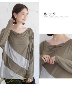 ｔシャツ・カットソー | カットソー レディース 長袖tシャツ シンプル ゆったり 着痩せ 体型カバー 長袖 秋コーデ ボートネック 切り替え 大人 Tシャツ 大人 カジュアル フリーサイズ