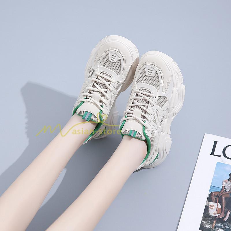 スニーカー | レディース 白 ダッドレディース 厚底 身長アップ ランニングシューズ 通気 厚底シューズ 厚底ダッドスニーカー 軽量 美脚 歩きやすい