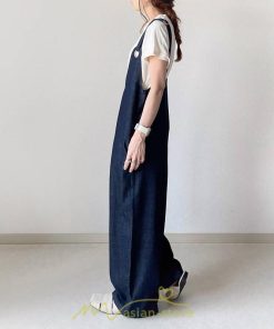 オーバーオール サロペット | サロペット レディース デニムサロペット デニムパンツ 大人 無地 ひも調整可 ワイドパンツ ストレート Denim デニム Vネック カワイイ ノースリーブ 通学通勤