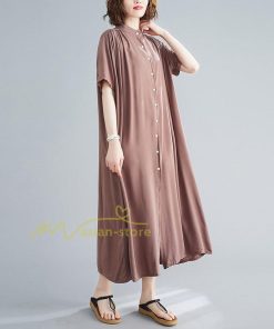 マキシ | ワンピース レディース 春夏 半袖ワンピース 40代 キレイめ ロングワンピース 無地 Aラインワンピース オシャレ カーディガン 韓国風 シャツワンピース ゆったり
