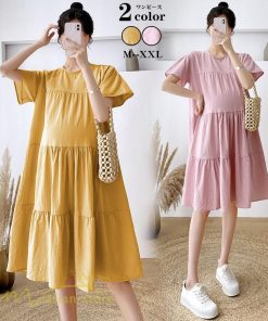 ワンピース | マタニティレディース 着痩せ 無地 ゆる上品 半袖 大きいサイズ 韓国風 Aライン マタニティウェア サマー妊婦服