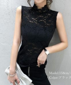 透かし編みトップス | 大人可愛い 重ね着 総レース スカラップ 花柄 エレガント セクシー ハイネック インナー レディース タンクトップ トップス