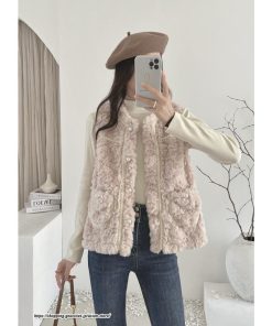 ベスト | ファーレディース 秋冬 ショート丈 アウター ジレ 羽織り 前開き ボタン カーディガン ノーカラー 袖なし 送料無料 コーデ フェイクファー