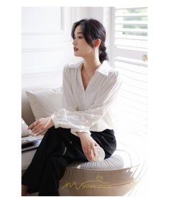 シャツ・ブラウス | ブラウス レディース シャツ トップス Vネック 長袖シャツ 無地 オフィス カジュアル おしゃれ 秋 冬 コーデ 高級感 シフォン エレガント 緑 白 通勤