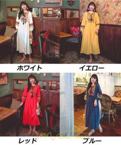 マキシ | ワンピース 個性的 ロングワンピース 細見えワンピース エスニック 綿麻 リゾート ワンピ 長袖 刺繍 カジュアル 大人 春夏秋 きれいめ 上品 ゆったり 体型カバー
