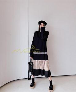 マキシ | スウェットワンピース ロングワンピース スウェット プリーツ裾 切り替え ゆったり 体型カバー 大きいサイズ 50代 かわいい 秋冬 大人 20代30代