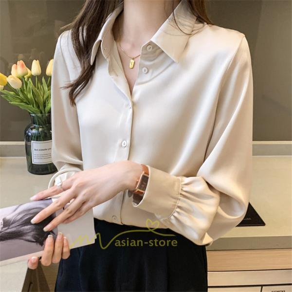 シャツ・ブラウス | ブラウス レディース オフィス おしゃれ 長袖 開襟 シャツ ビジネス OL 事務服 無地 長袖シャツ ファッション 優雅 エレガント カジュアル 通勤 細身 着回し