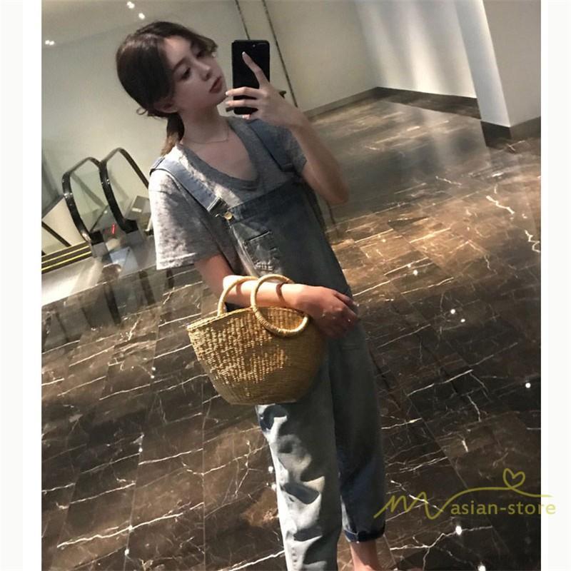 オーバーオール サロペット | サロペットパンツ オーバーオール デニム ゆったり ハイウエスト レディース カジュアル ヴィンテージ加工 無地 2020夏コーデ 復古風 デイリーコーデ