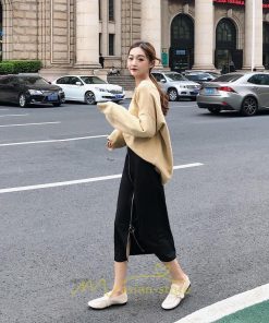 スカート | レディース タイト膝丈ストレッチ ジップアップ ボトムス ファスナー ブラック 無地 シンプル 伸縮性ある生地 膝下丈