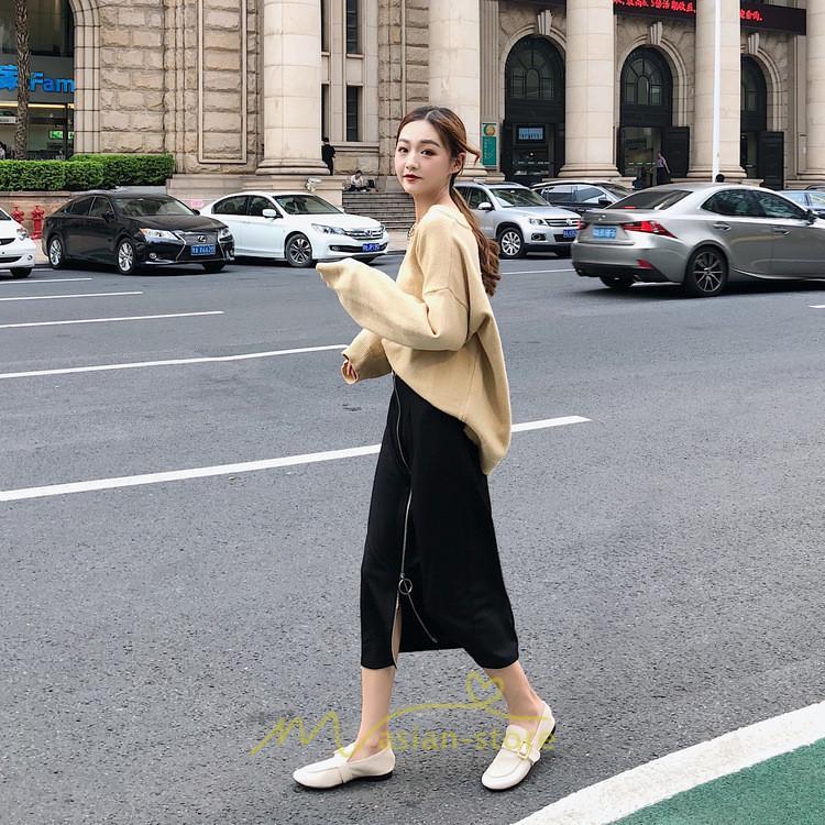 スカート | レディース タイト膝丈ストレッチ ジップアップ ボトムス ファスナー ブラック 無地 シンプル 伸縮性ある生地 膝下丈