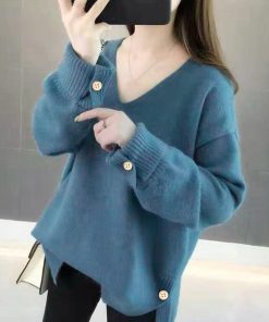 ニット・セーター | Vネック ニット ニットトップス プルオーバー 無地 ニットセーター スリット入り 秋冬 ニットソー レディース