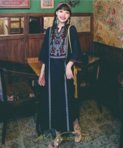 マキシ | 七分袖 ワンピース 綿麻ワンピース ロングワンピース レディース 夏秋 Aライン ゆったり 体型カバー おしゃれ きれいめ 休み 旅行 お出かけ 上品 刺繍 リゾート