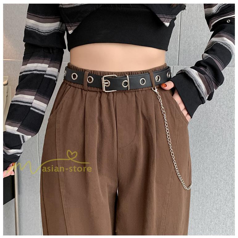 ワイドパンツ | レディース ロング丈 ストリート風 ロングパンツ シンプル 秋冬コーデ 体型カバー ウエストゴム お出かけ ポケット ハイウエスト ゆったり