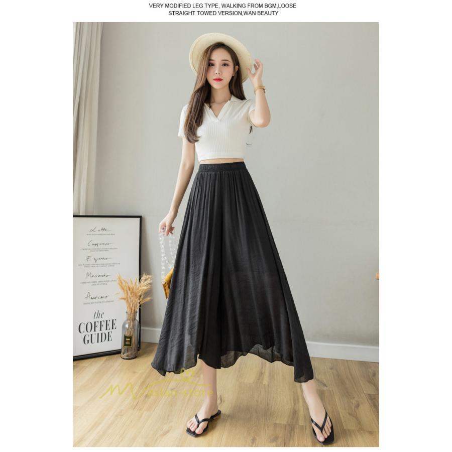 新作 | リネンパンツ 夏 ガウチョパンツ スカーチョ 体型カバー ワイドパンツ レディース ガウチョ ボトムス ゆったり 涼しい キュロット 春夏 ウエストゴム ズボン