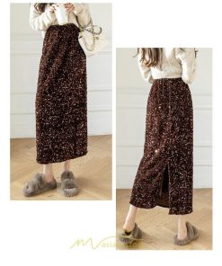 スカート | ロング マキシ フレアAライン ロングキラキラ 個性的 ハイウエスト スリット 着痩せ あったか 2022新作 体型カバー 冬 秋