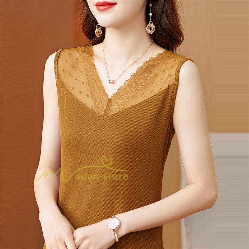 キャミソール タンクトップ | タンクトップ レディース 春夏 インナー トップス ノースリーブ Vネック Vネックタンク レース付き カシュクール 上品 お出かけ 20代30代40代50代 快適 ママ