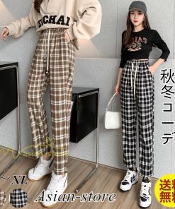ワイドパンツ | レディース パンツ ゆったり 秋冬 コーデ カジュアル チェック柄 20代 30代 着痩せ 体型カバーロング丈 お出かけ ウエストゴム 50代 40代