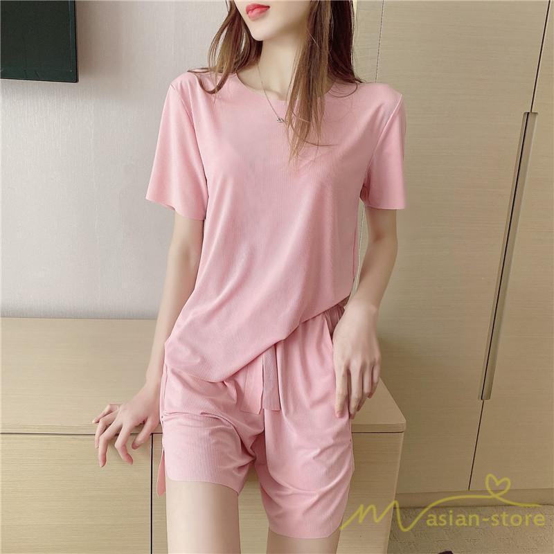 パジャマ ルームウェア | パジャマ レディース 夏 半袖 ルームウェア 涼しい 部屋着 ナイトウェア 寝間着 柔らかく軽い薄手の快適Tシャツパジャマ 薄手パジャマ 部屋着 上下セット