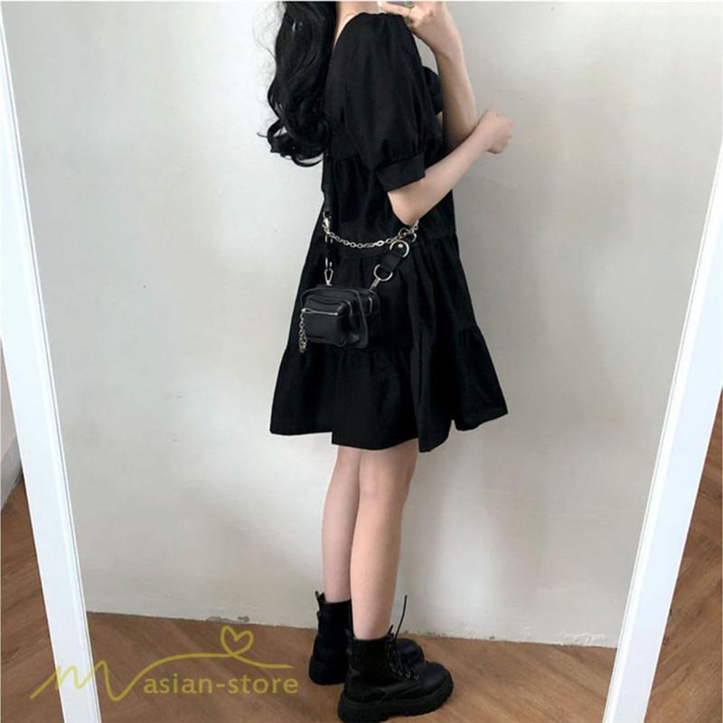 ミニ丈 | ワンピース 無地 レディース ショートワンピース 半袖 かわいい スクエアネック サマーワンピース 夏新作 カジュアル 黒 Aラインワンピース XL ゆったり 白