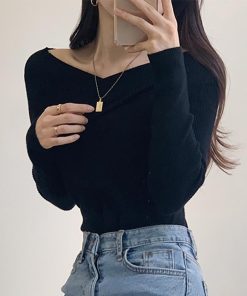 ニット・セーター | ニットトップス Vネック 肌見せ 韓国風
