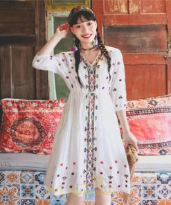 ミニ丈 | ワンピース レディース 夏 秋 ひざ上 カジュアル 大人 20代 30代 40代 50代 ママ 母 OL 謝恩会 食事会 個性的 民族風 三色展開 海外セレブ 女子会 上品