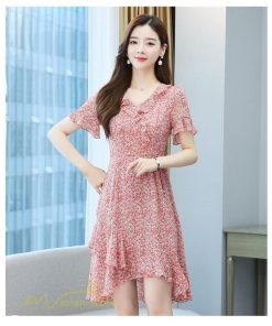 ミディアム | ワンピース レディース 小花柄 きれいめ 半袖 Aラインワンピース 着痩せ 日常感 Vネック 大きいサイズ 30代 サマーワンピース 上品 40代 大人 膝丈