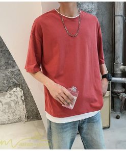 Tシャツ | メンズ 夏物 半袖 五分袖 フェイク レイヤード 重ね着 無地 おしゃれ プルオーバー オーバーサイズ しっかり ロングｔ 男 20代 カジュアル 30代