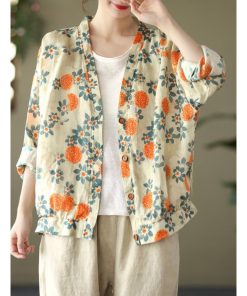 カーディガン | 麻混 レディース 花柄 初秋 リネン カジュアル Vネック 長袖 羽織 きれいめ 春 夏 秋 薄手 おしゃれ 40代50代 ゆったり 20代30代 大きいサイズ