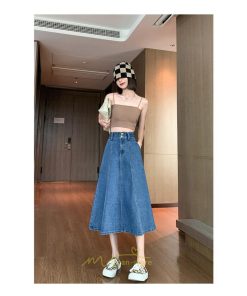 スカート | デニムロングレディース Aライン 無地 ゆったりシルエット デニム ハイウエスト 秋物 オシャレ 秋服 秋冬  キレイめ