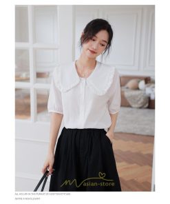 シャツ・ブラウス | ブラウス シフォン トップス レディース 白 紫 夏ブラウス シフォンブラウス 半袖 オフィス 春夏 クルーネック お出かけ 着痩せ 華奢見え フリル