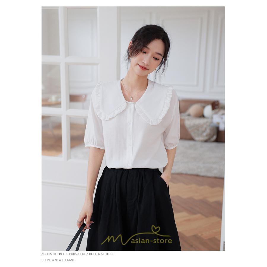 シャツ・ブラウス | ブラウス シフォン トップス レディース 白 紫 夏ブラウス シフォンブラウス 半袖 オフィス 春夏 クルーネック お出かけ 着痩せ 華奢見え フリル