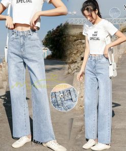 ジーンズ、デニム | デニムパンツ 裾フリンジ スタイリッシュ ハイウエスト ストレートパンツ デイリーコーデ ワイドパンツ 夏コーデ 2020新制作 シングルブレスト マキシ丈パンツ