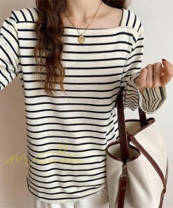 ｔシャツ・カットソー | 長袖 Tシャツ カットソー レディース シャツ 袖 ストライプ 韓国ファッション トップス 通勤通学 カジュアル 着回し 上品 夏物 ゆったり お出かけ 20代30代40代