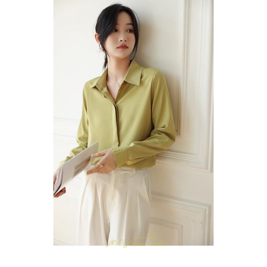 シャツ・ブラウス | ブラウス レディース オフィス 白 ホワイト おしゃれ 長袖 シャツカジュアル 制服 緑 グリーン シフォン 通勤 OL 二次会 上品 お仕事 デート お出かけ 女子会