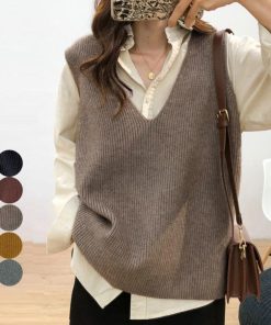 ニット・セーター | リブニットベスト レディース Vネック